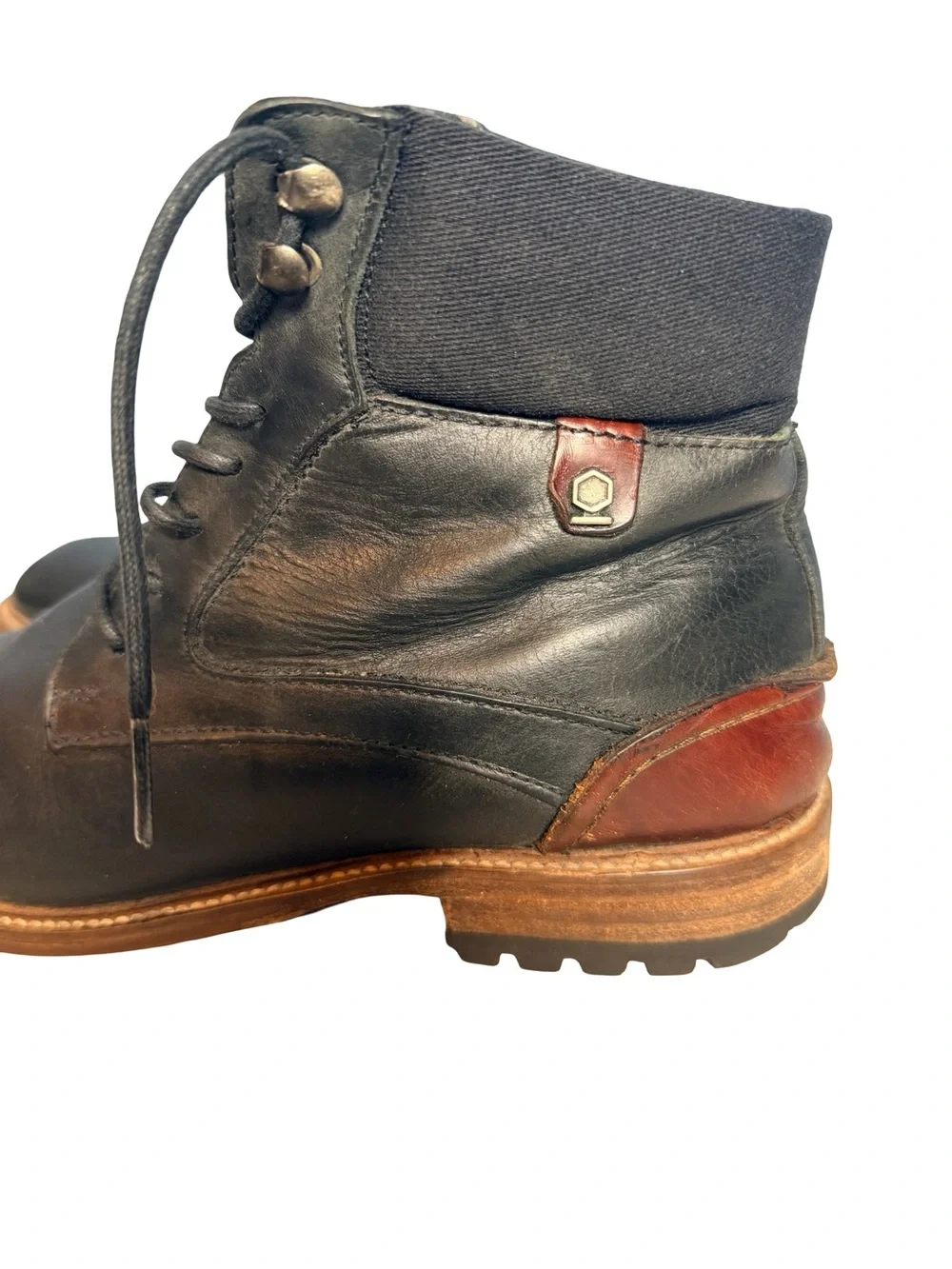 Paruno heritage chukka Men's Black Leather Lace-Up Ankle Boots Brown Accent S 9